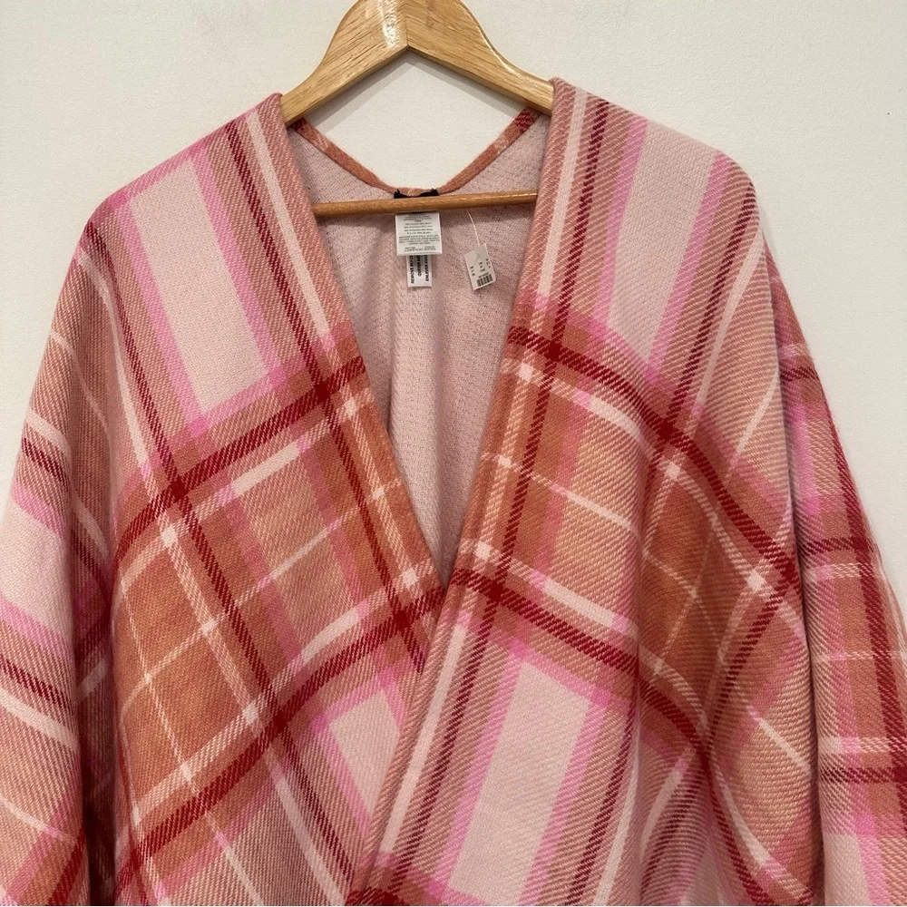 J Crew Pink Plaid Reversible Blanket Poncho Wrap Size M/L NWT - Picture 4 of 9
